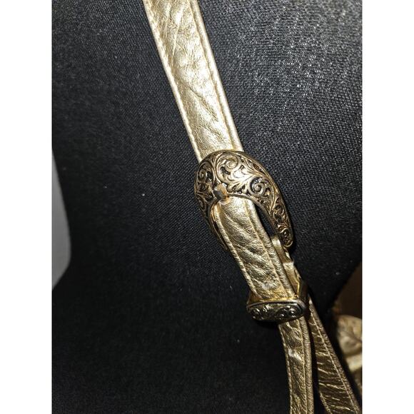 Viva Of California Gold Leather Studded Tassels Vintage Bucket Handbag 11x10x5 - Picture 3 of 14